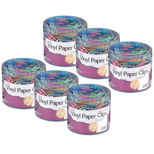 Charles Leonard Jumbo Vinyl Coated Paper Clips, 6 Packs of 200
